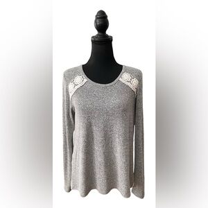 Rewind: Gray Sweater Short with White Criss Cross Open Lace Back